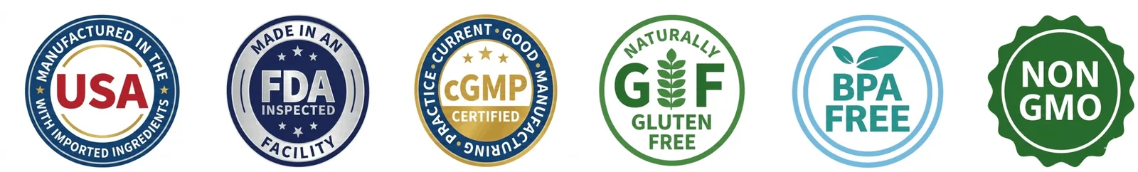 Leanburn Drops USA-made badges: FDA, cGMP, sugar-free, non-GMO